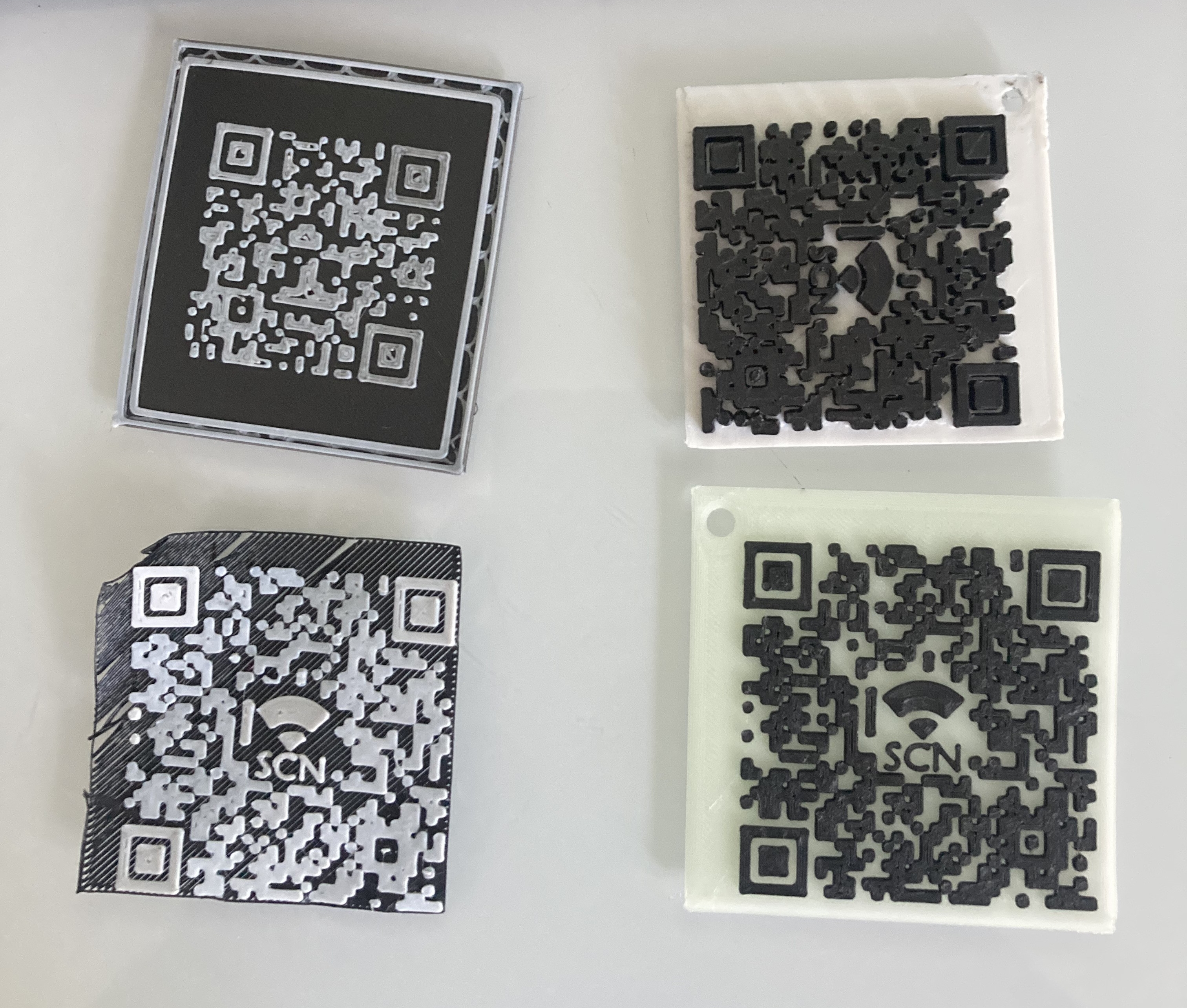 QR Code Progress from regular PLA to final design with GITD PLA.